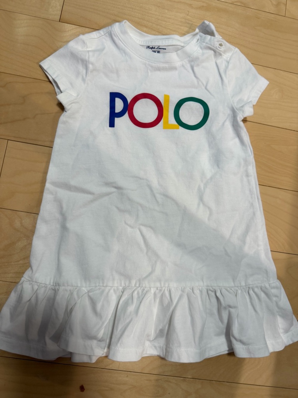 Polo by Ralph Lauren White Tee Dress with Multicolor POLO Logo